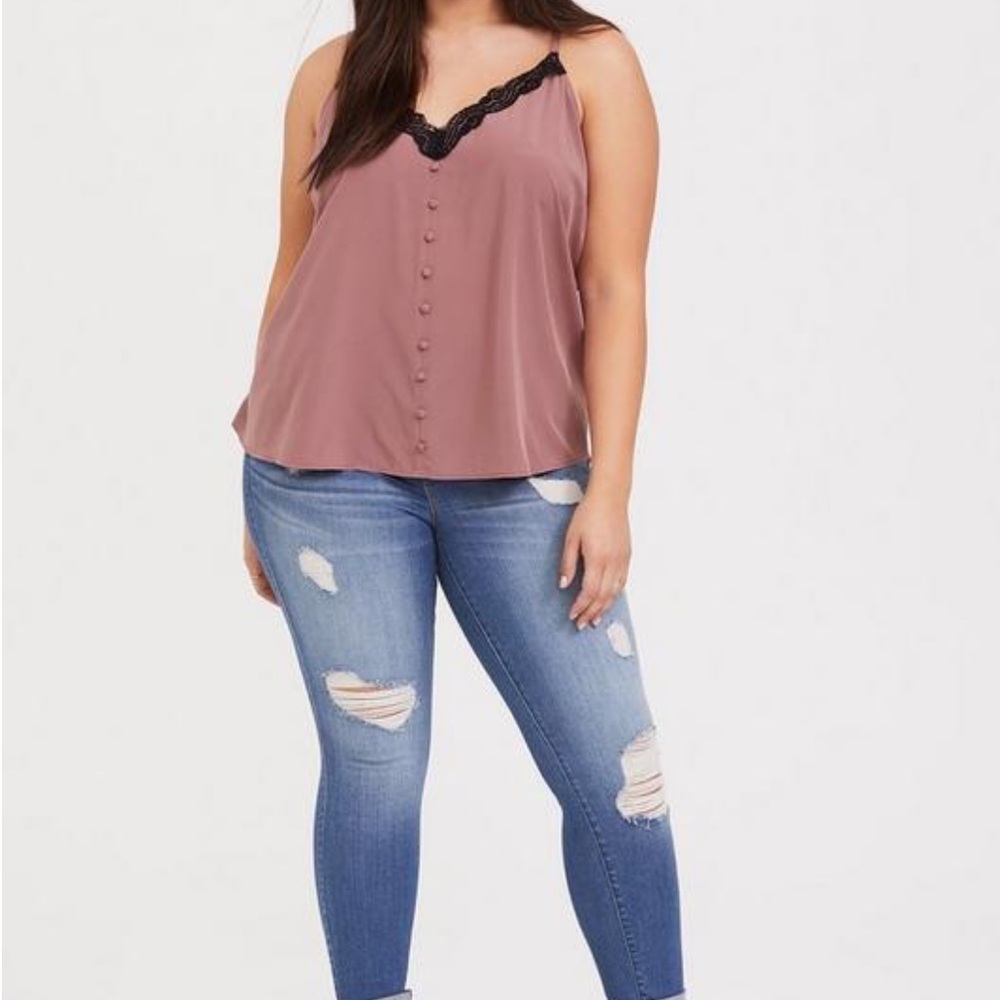 Torrid Pink Camisole with Black Lace Trim - Picture 5 of 6